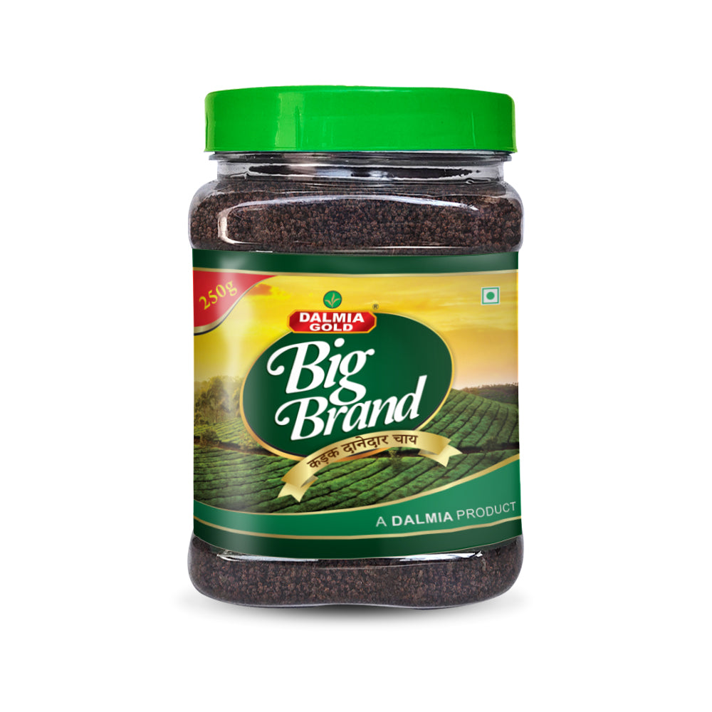 Dalmia Gold Big Brand 250gm Container Pack | Kadak Dandar Chai - Strong CTC Leaf Tea with Free Spoon in Jar |