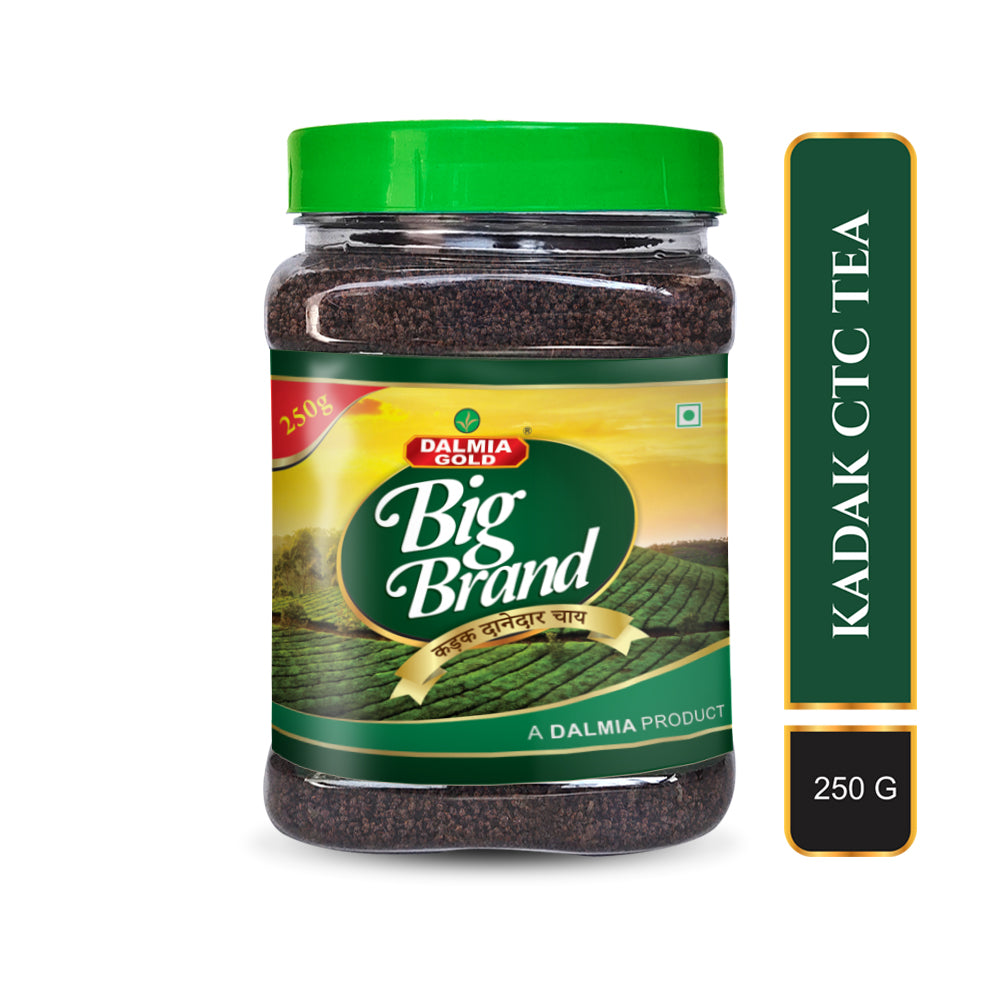 Dalmia Gold Big Brand 250gm Container Pack | Kadak Dandar Chai - Strong CTC Leaf Tea with Free Spoon in Jar |