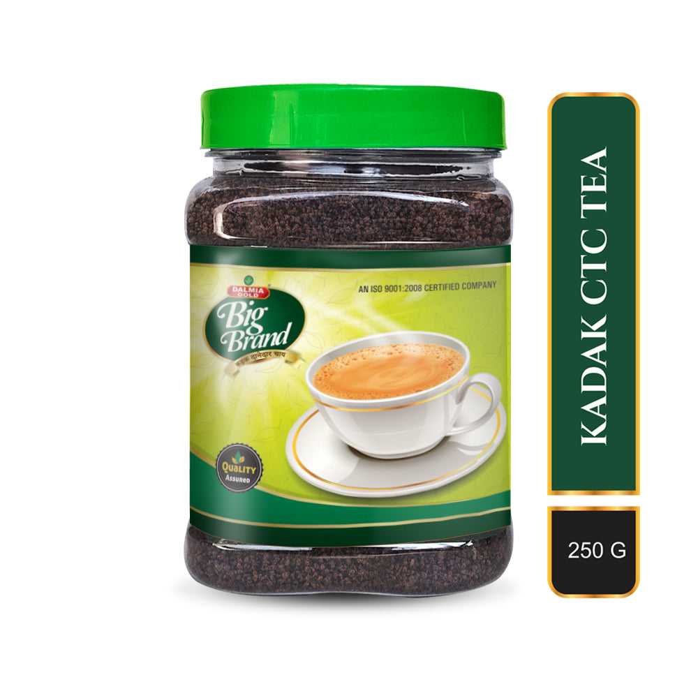 Dalmia Gold Big Brand 250gm Container Pack | Kadak Dandar Chai - Strong CTC Leaf Tea with Free Spoon in Jar |