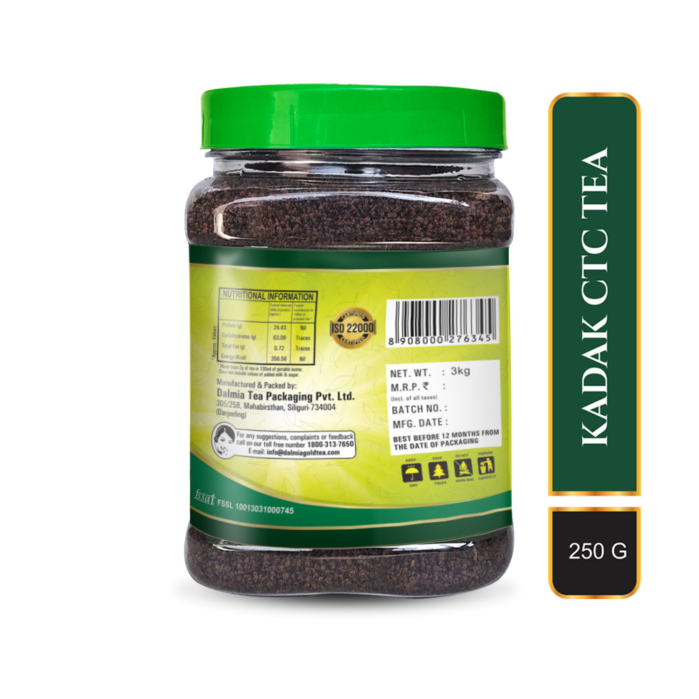 Dalmia Gold Big Brand 250gm Container Pack | Kadak Dandar Chai - Strong CTC Leaf Tea with Free Spoon in Jar |